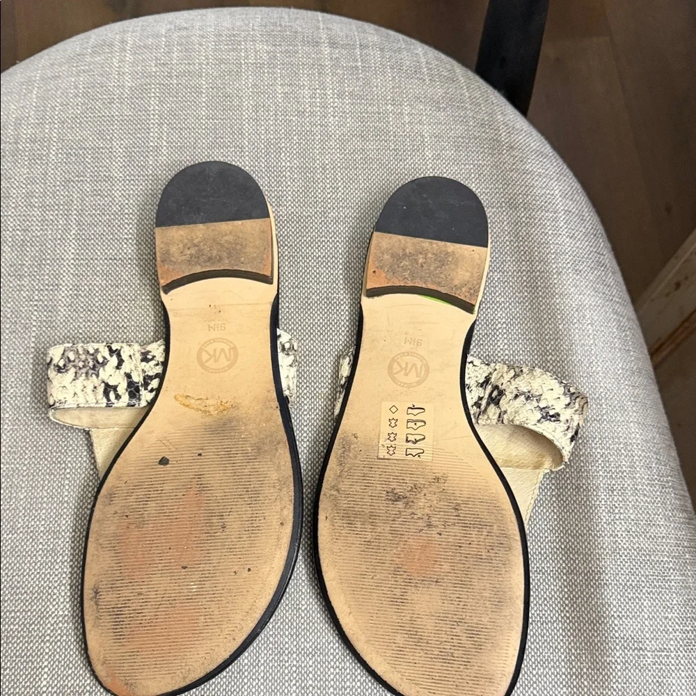 Michael Kors Black and Tan Animal Leather Sandals - Picture 3 of 3